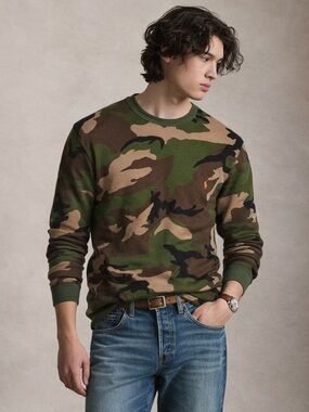 Polo by Ralph Lauren Green Brown Camouflage Long-Sleeve Crewneck Shirt